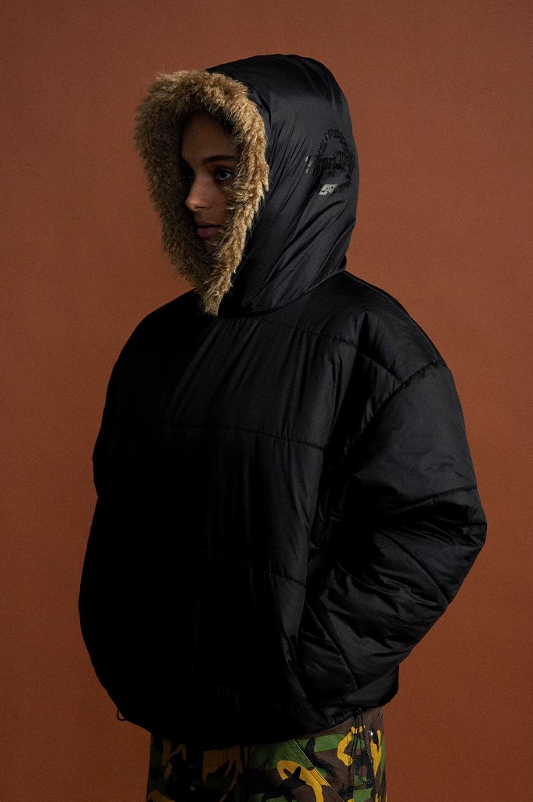 MHARF Black Anorak Faux Fur Puffer Jacket | Face 3 Face