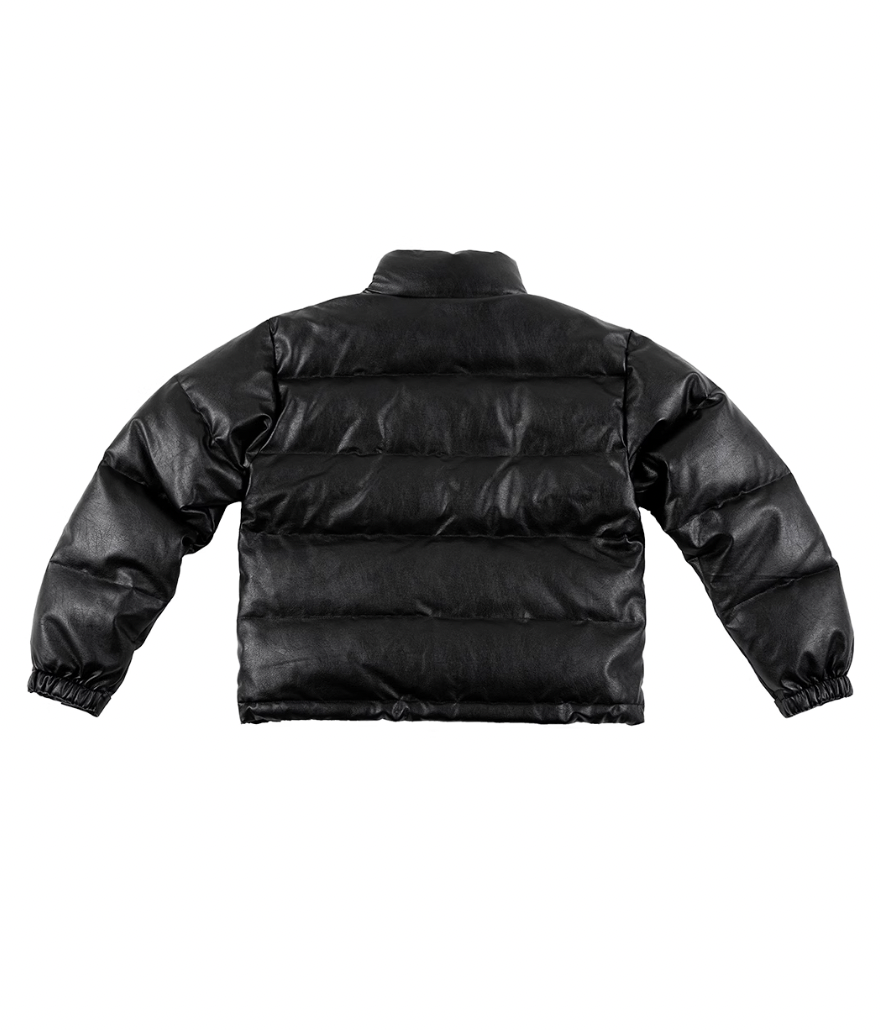 MHARF Black PU Leather Down Jacket | Face 3 Face