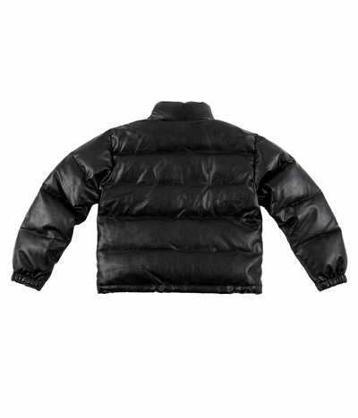 MHARF Black PU Leather Down Jacket | Face 3 Face