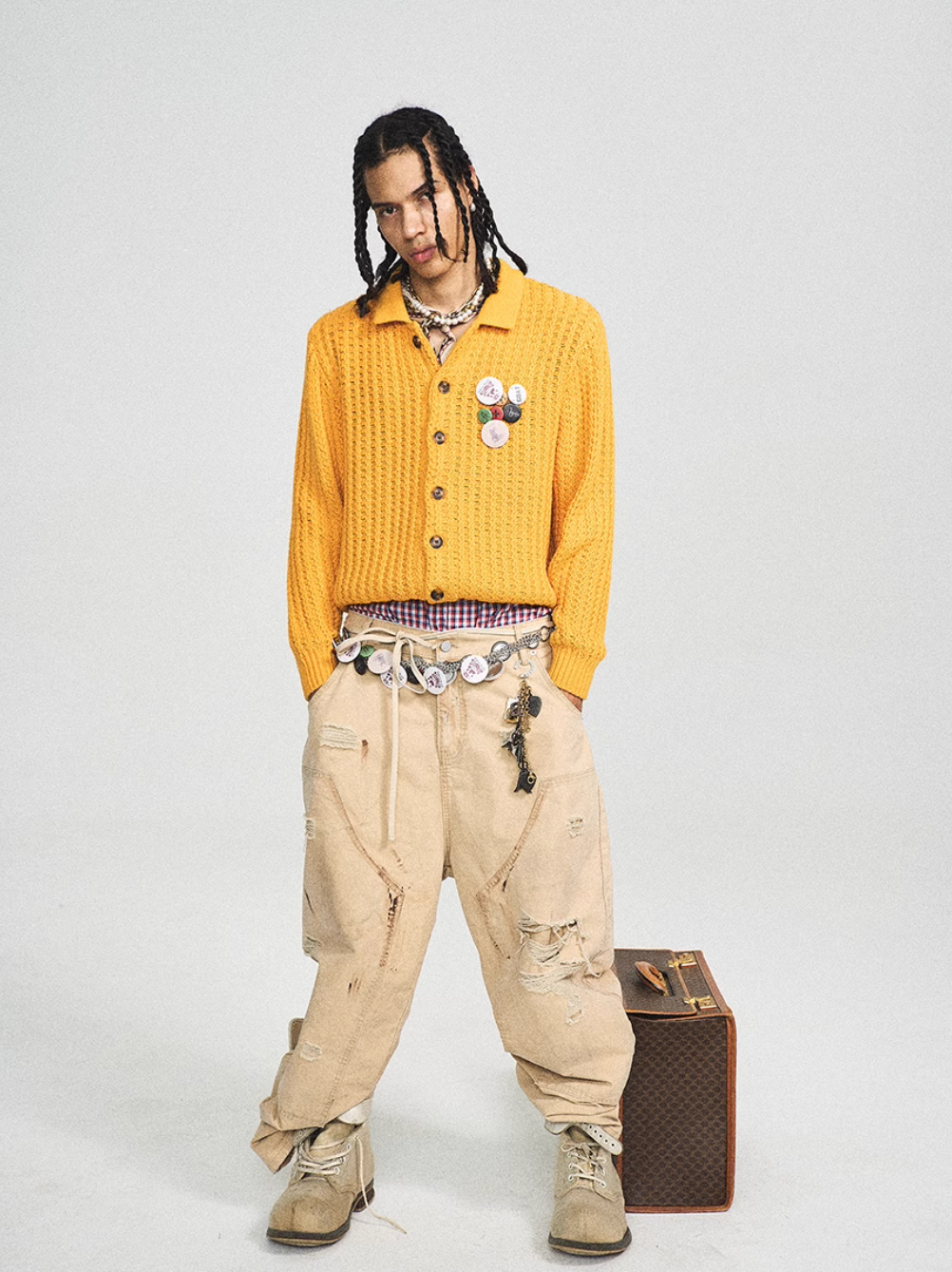 STEEPC Vintage Button Badge Knit Cardigan | Face 3 Face