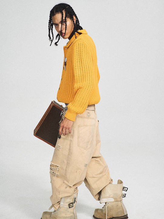 STEEPC Vintage Button Badge Knit Cardigan | Face 3 Face