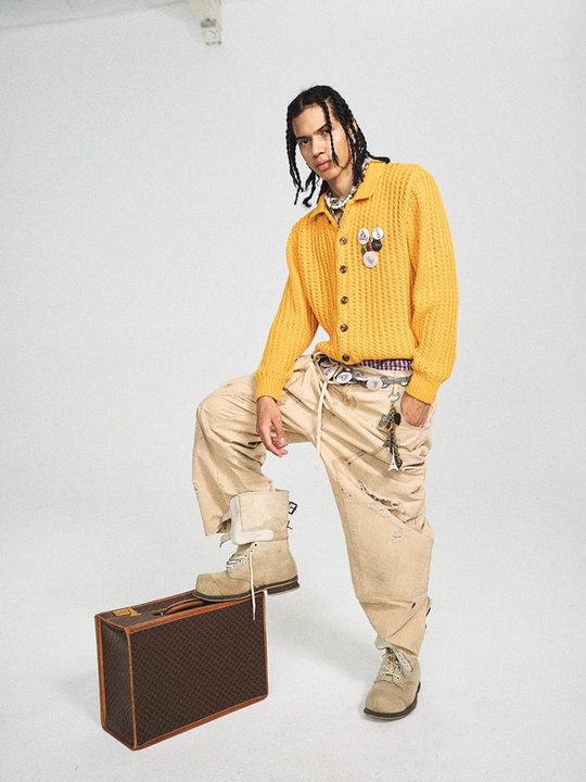 STEEPC Vintage Button Badge Knit Cardigan | Face 3 Face