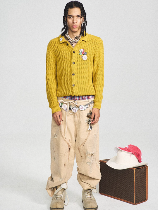 STEEPC Vintage Button Badge Knit Cardigan | Face 3 Face