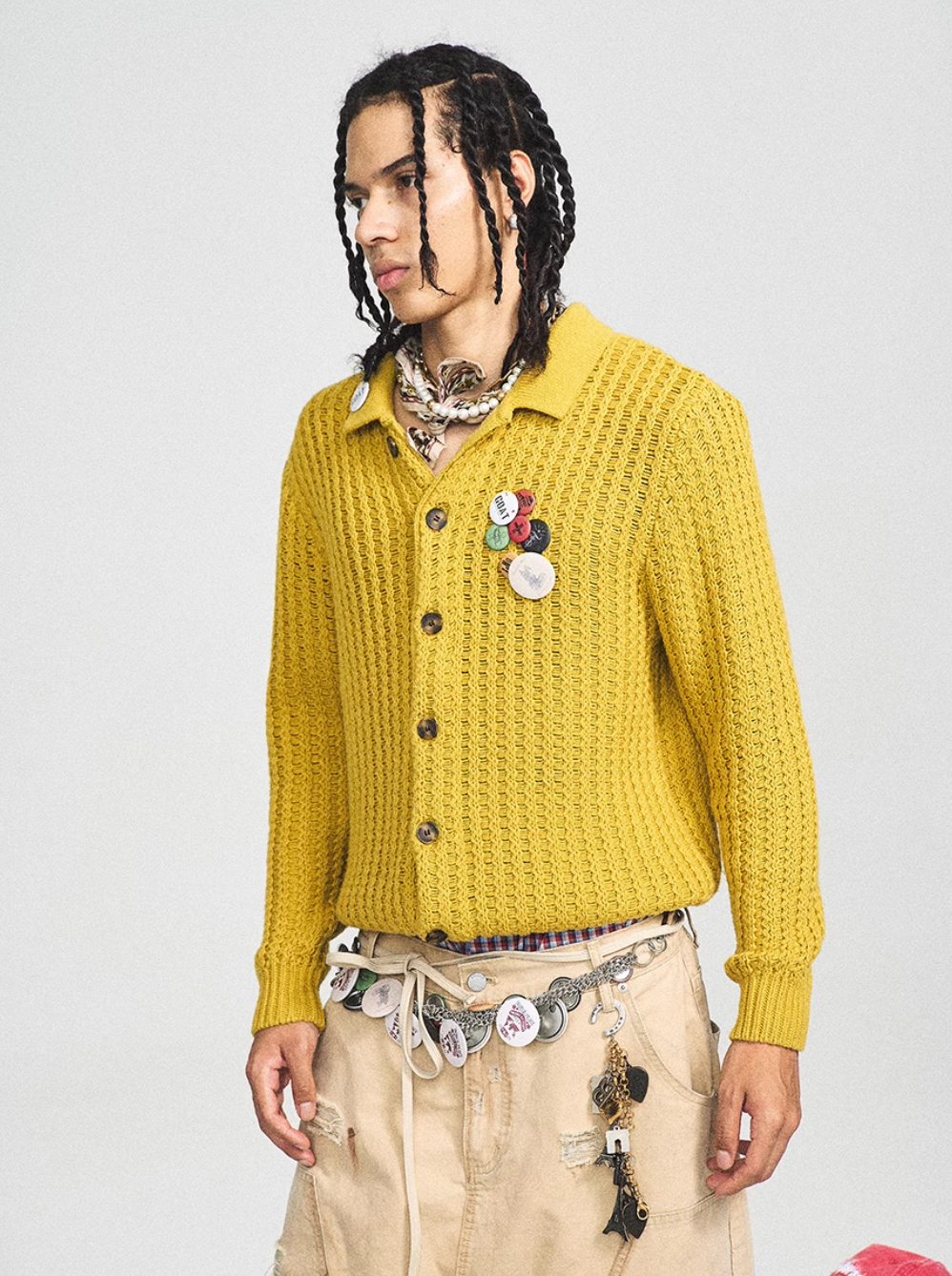 STEEPC Vintage Button Badge Knit Cardigan | Face 3 Face