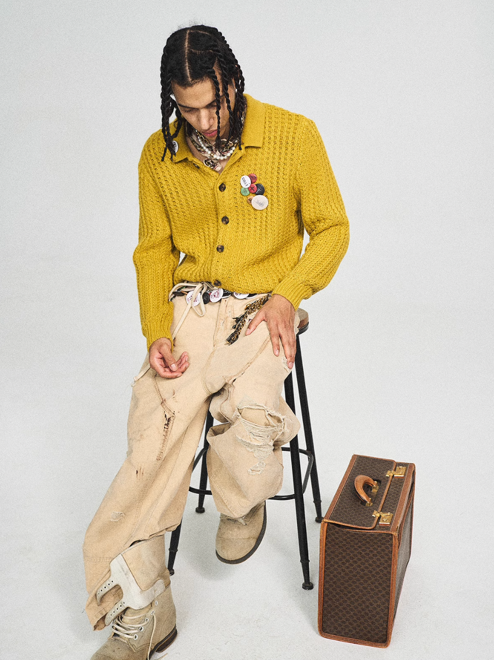 STEEPC Vintage Button Badge Knit Cardigan | Face 3 Face