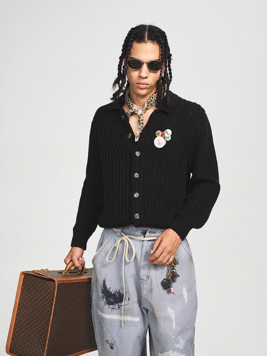 STEEPC Vintage Button Badge Knit Cardigan | Face 3 Face