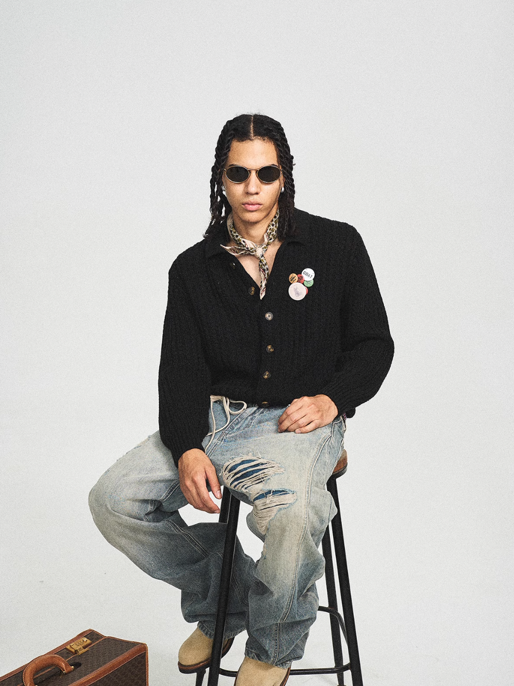 STEEPC Vintage Button Badge Knit Cardigan | Face 3 Face