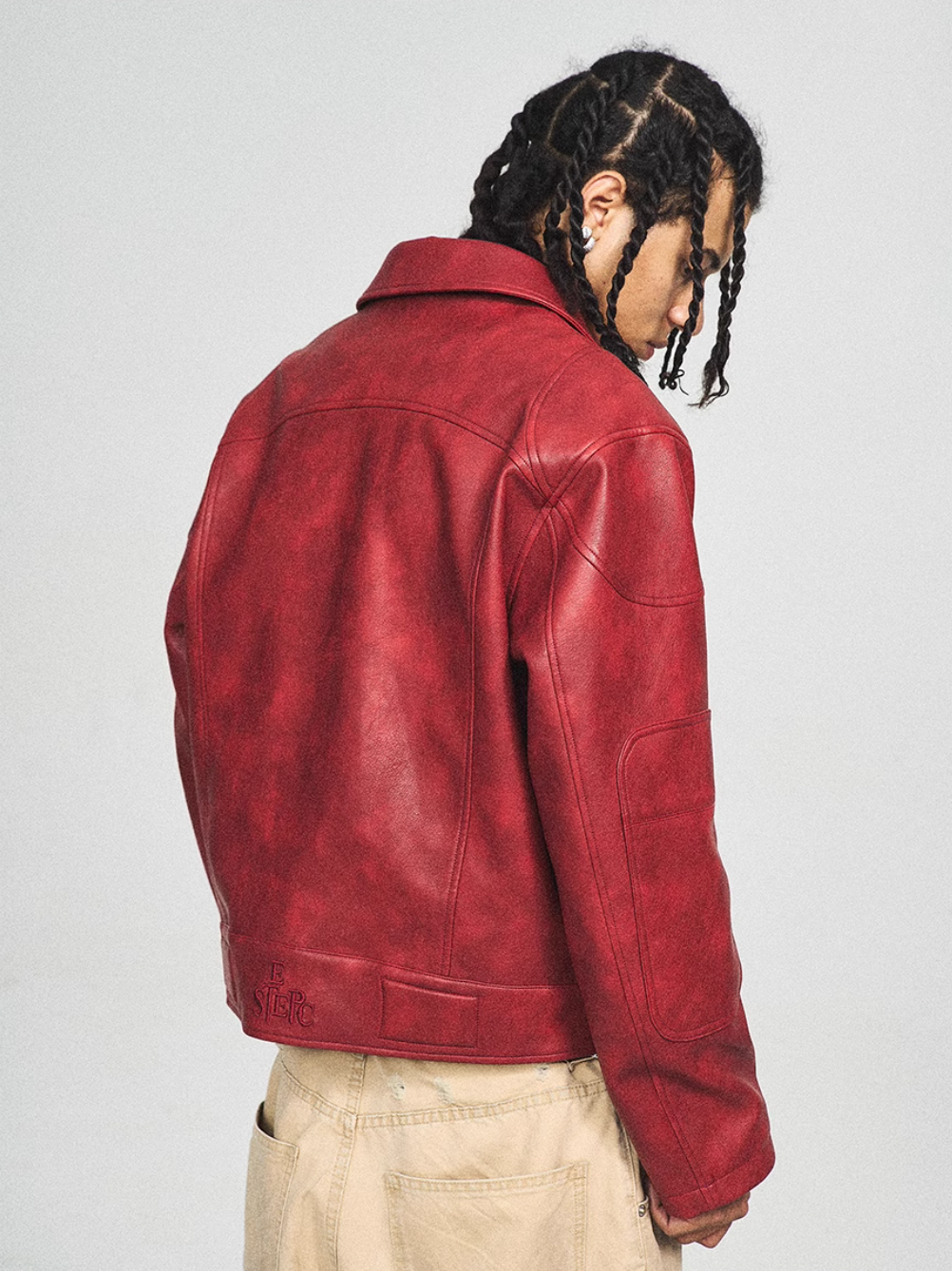 STEEPC Aged Washed Burgundy Red Short Leather Jacket | Face 3 Face