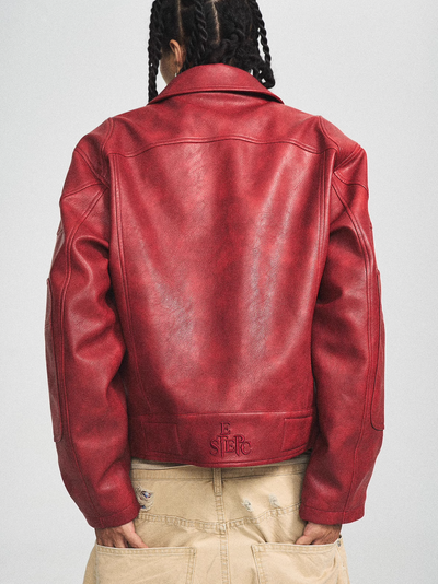 STEEPC Aged Washed Burgundy Red Short Leather Jacket | Face 3 Face