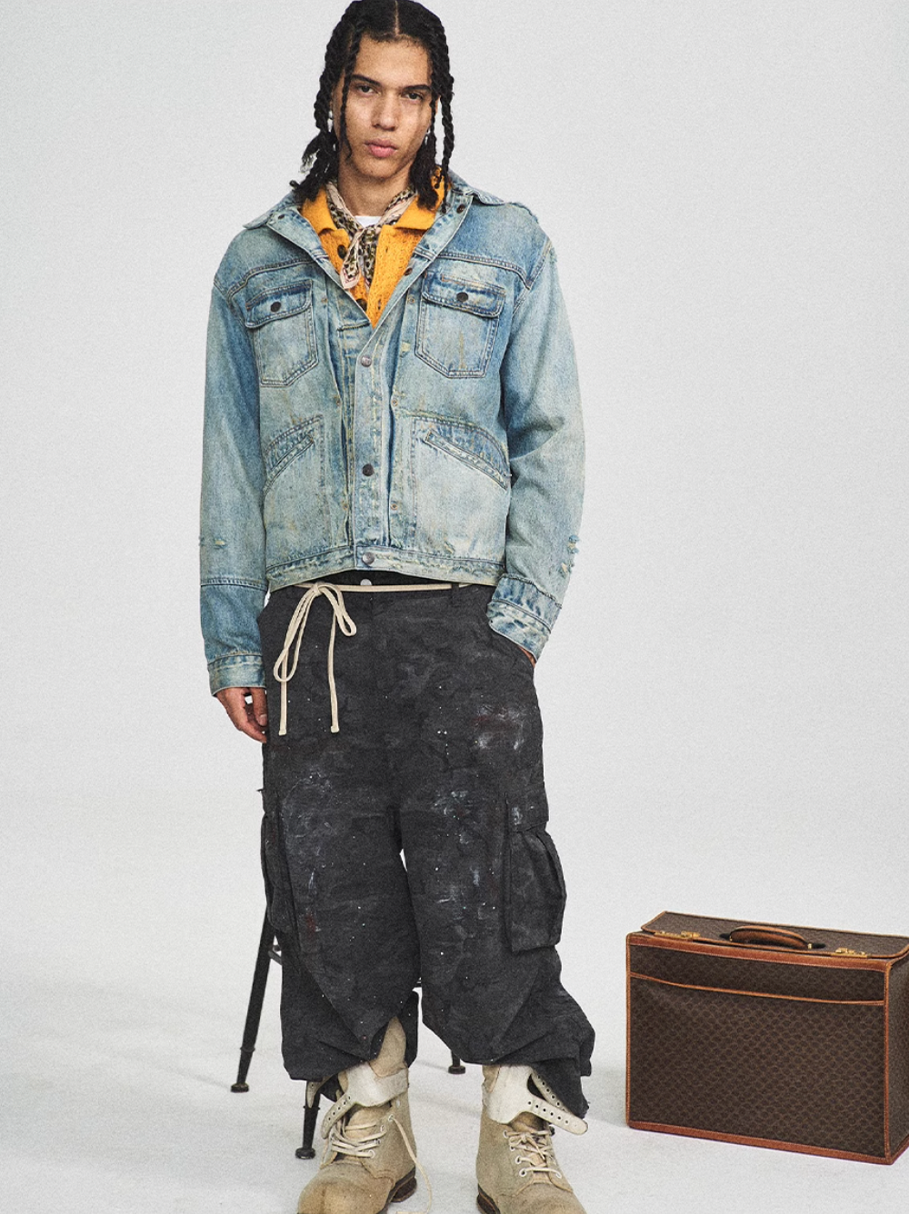 STEEPC Washed Vintage Aged Destroyed Pleated Denim Jacket | Face 3 Face