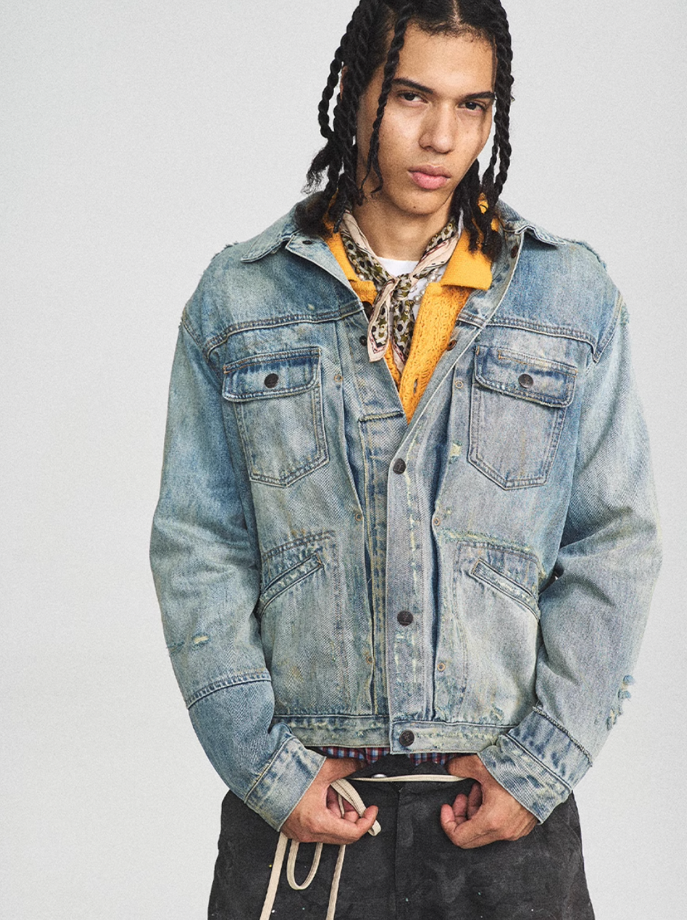 STEEPC Washed Vintage Aged Destroyed Pleated Denim Jacket | Face 3 Face