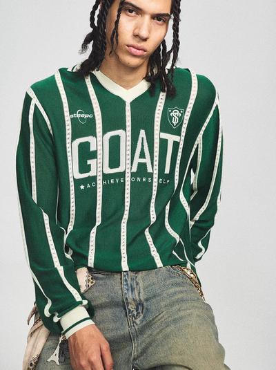 STEEPC Striped Knit GOAT Long Sleeve V-Neck Polo Jersey | Face 3 Face