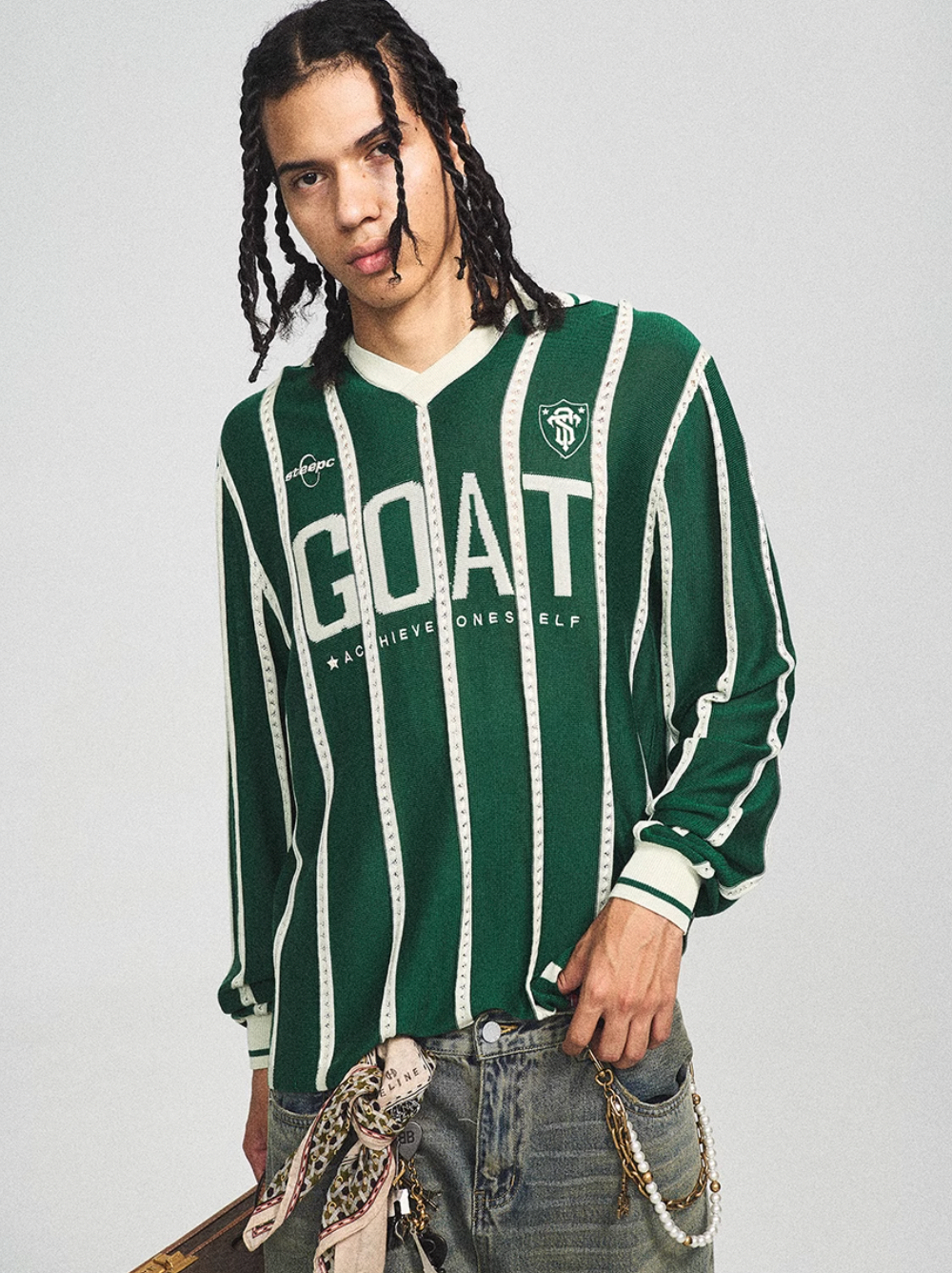 STEEPC Striped Knit GOAT Long Sleeve V-Neck Polo Jersey | Face 3 Face