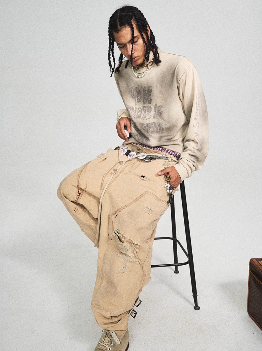 STEEPC Washed Dirty Old Ripped Double Knee Baggy Pants | Face 3 Face