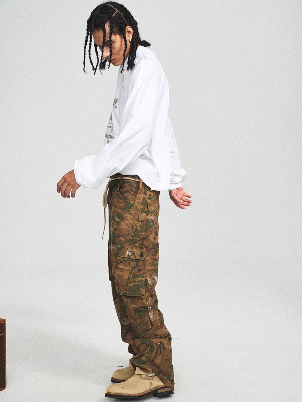 STEEPC Green Camouflage Ink Splattered Baggy Cargo Pants | Face 3 Face