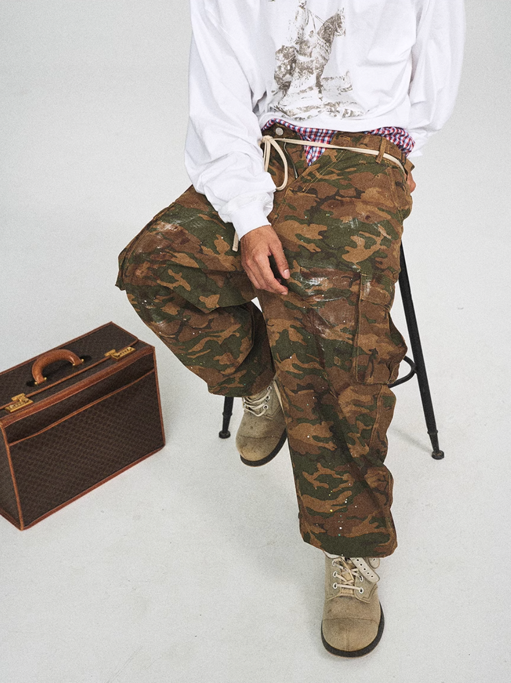 STEEPC Green Camouflage Ink Splattered Baggy Cargo Pants | Face 3 Face