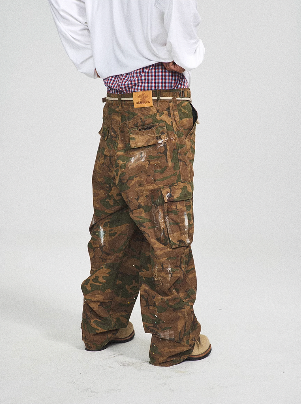 STEEPC Green Camouflage Ink Splattered Baggy Cargo Pants | Face 3 Face