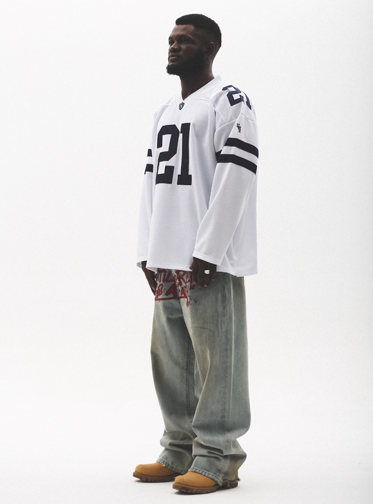 UNTILWERICH Mesh Quilting Embroidered Long Sleeve Hockey Jersey | Face 3 Face