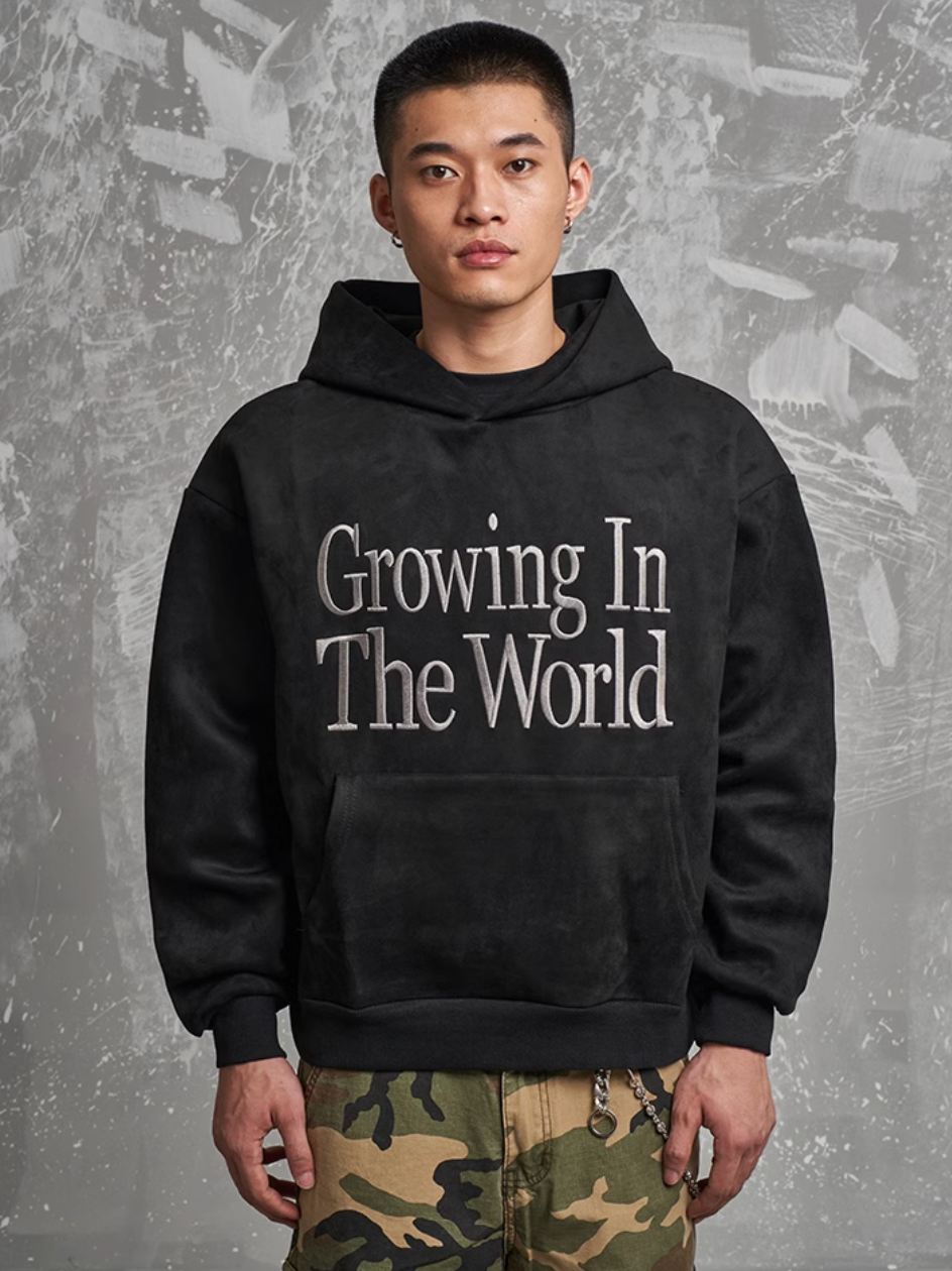 F3F Select Growing In The World Embroidered Suede Hoodie | Face 3 Face