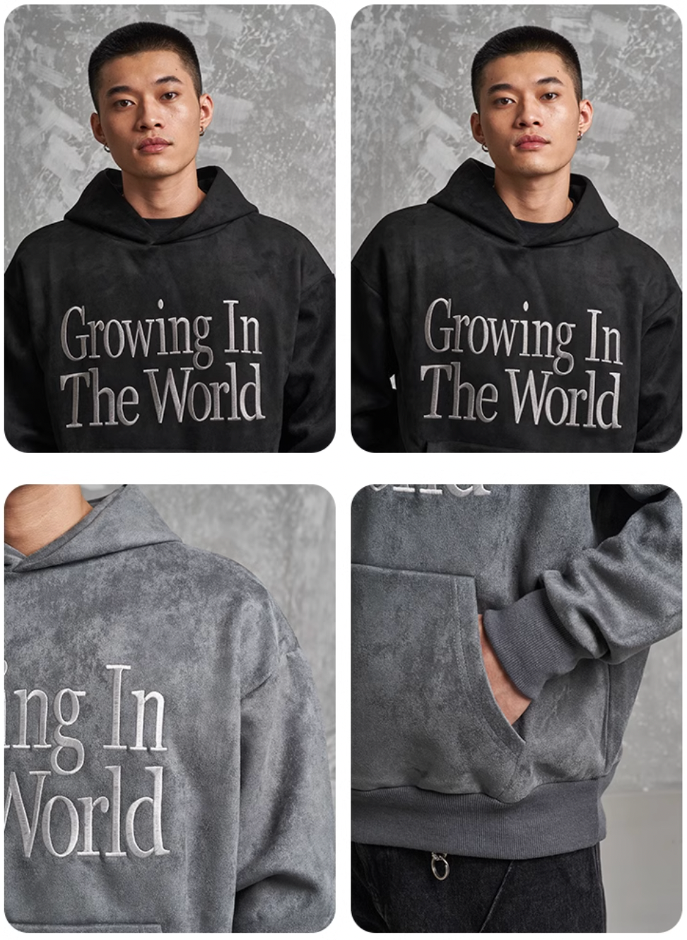 F3F Select Growing In The World Embroidered Suede Hoodie | Face 3 Face