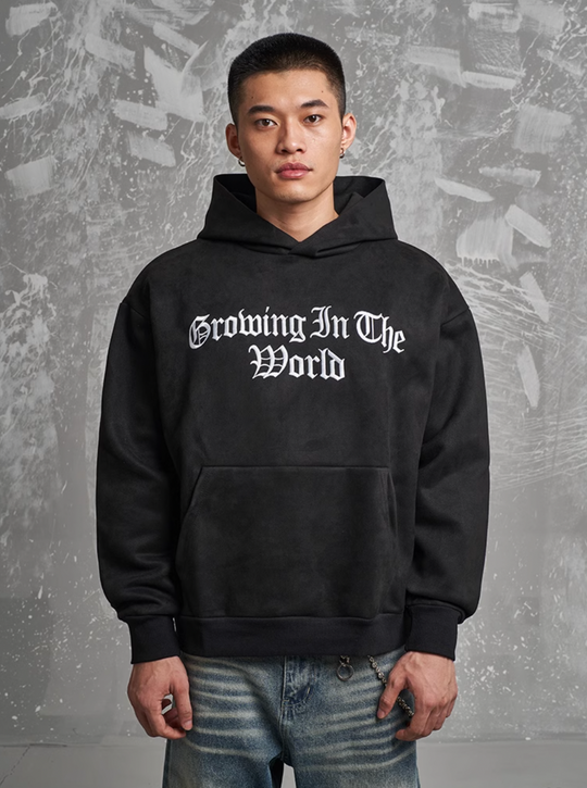 F3F Select Gothic Logo Embroidery Suede Hoodie | Face 3 Face