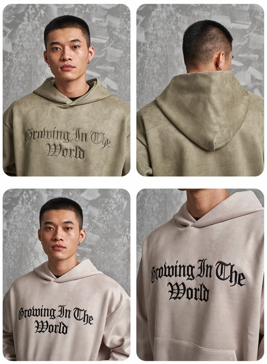 F3F Select Gothic Logo Embroidery Suede Hoodie | Face 3 Face