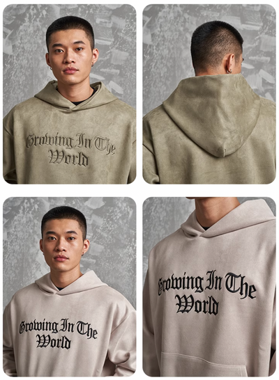 F3F Select Gothic Logo Embroidery Suede Hoodie | Face 3 Face