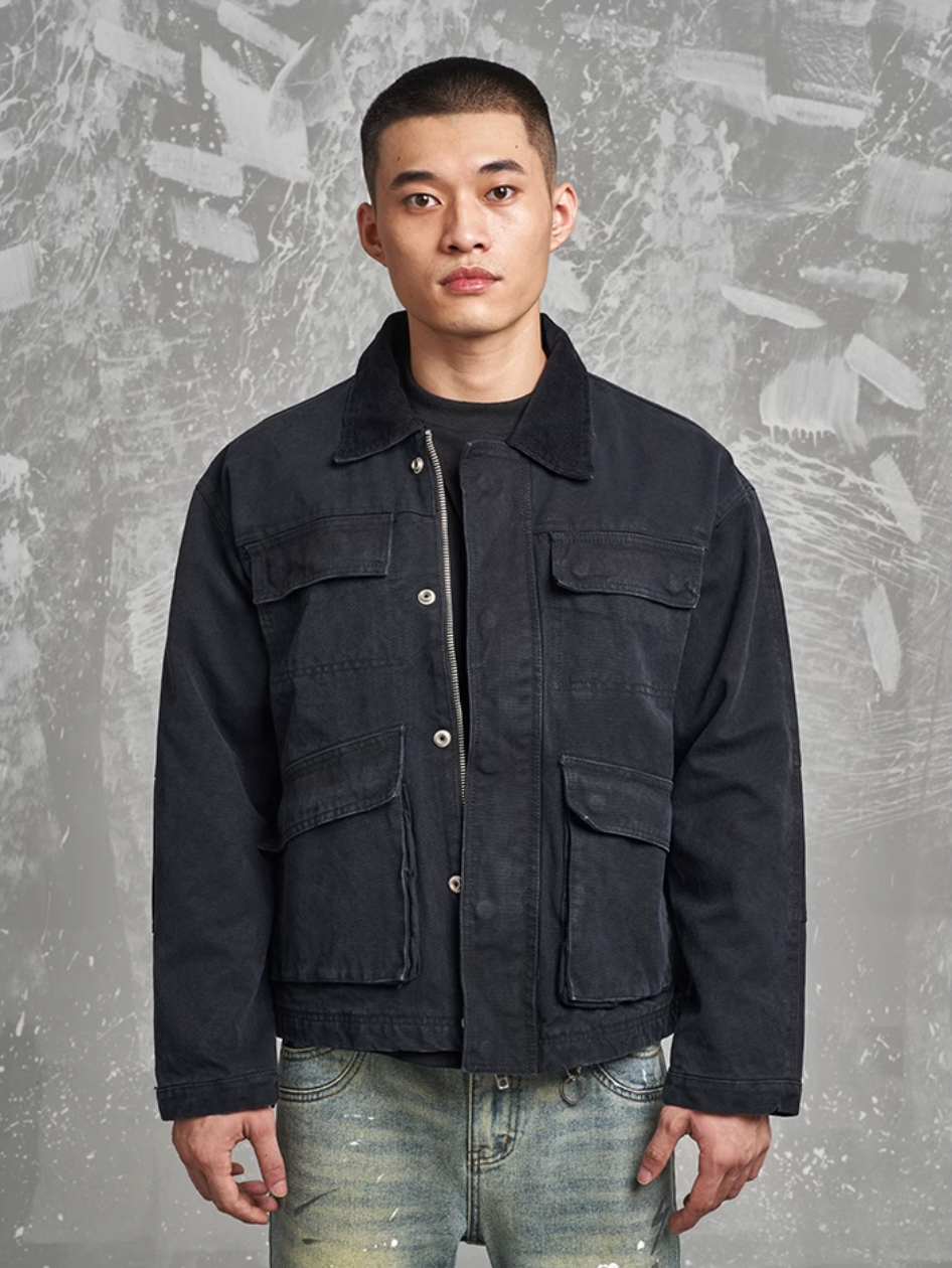 F3F Select Multi Pocket Washed Denim Work Jacket | Face 3 Face