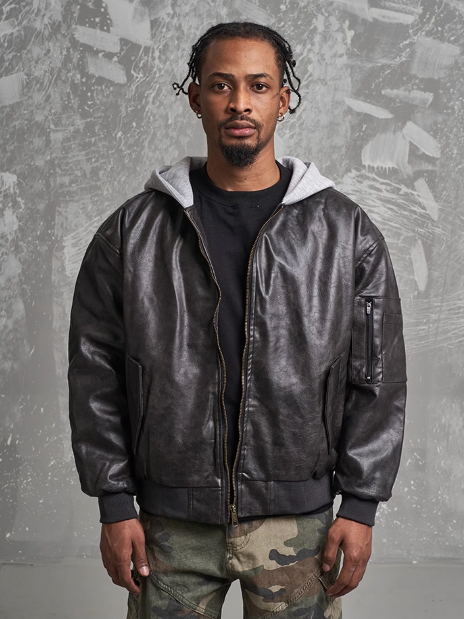 F3F Select PU Leather Hooded Bomber Jacket – Face 3 Face