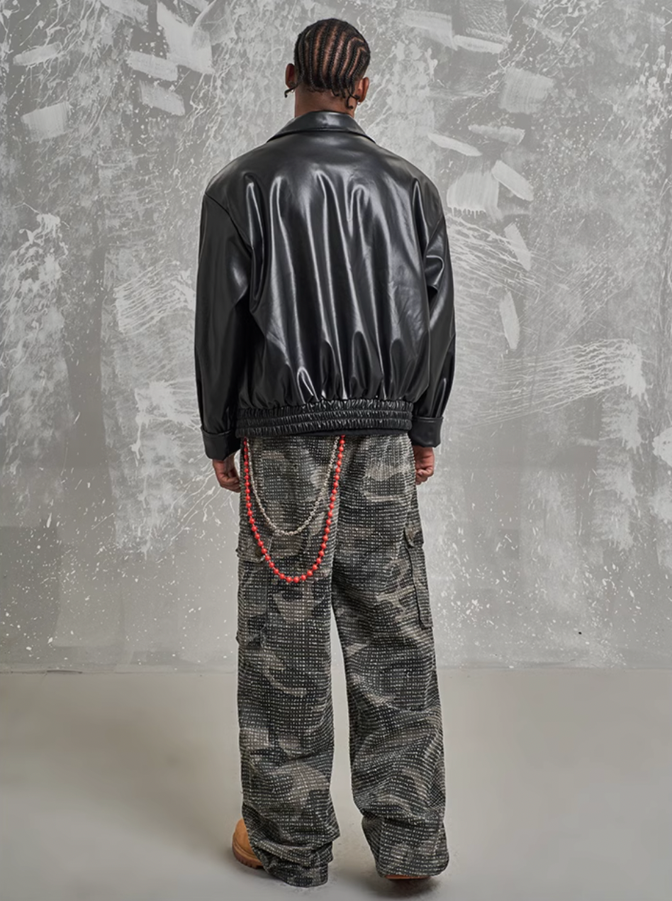 F3F Select Badge Embroidery Shoulder Pad Leather Jacket | Face 3 Face