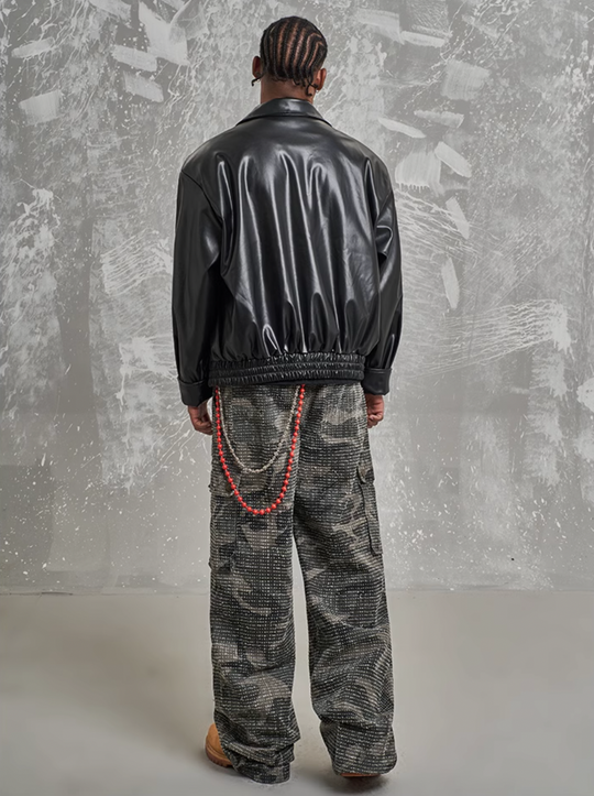 F3F Select Badge Embroidery Shoulder Pad Leather Jacket | Face 3 Face