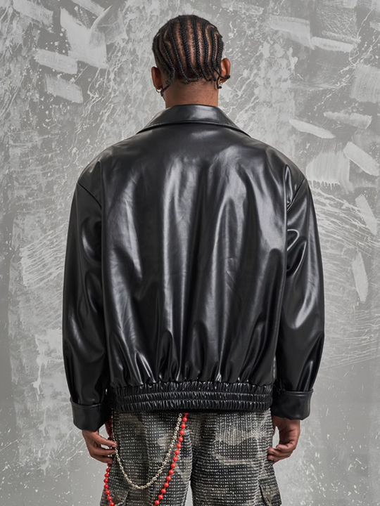 F3F Select Badge Embroidery Shoulder Pad Leather Jacket | Face 3 Face