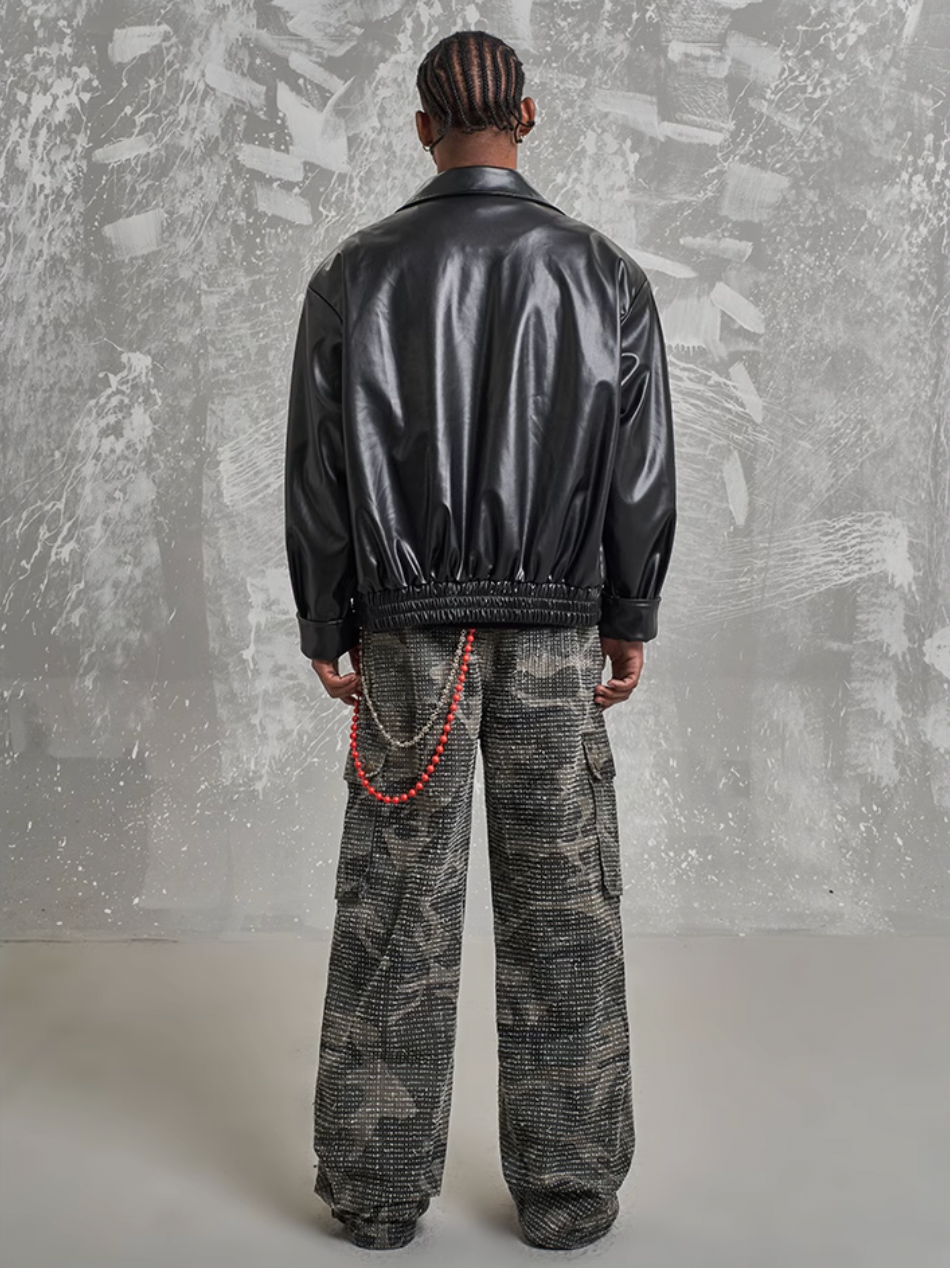 F3F Select Badge Embroidery Shoulder Pad Leather Jacket | Face 3 Face