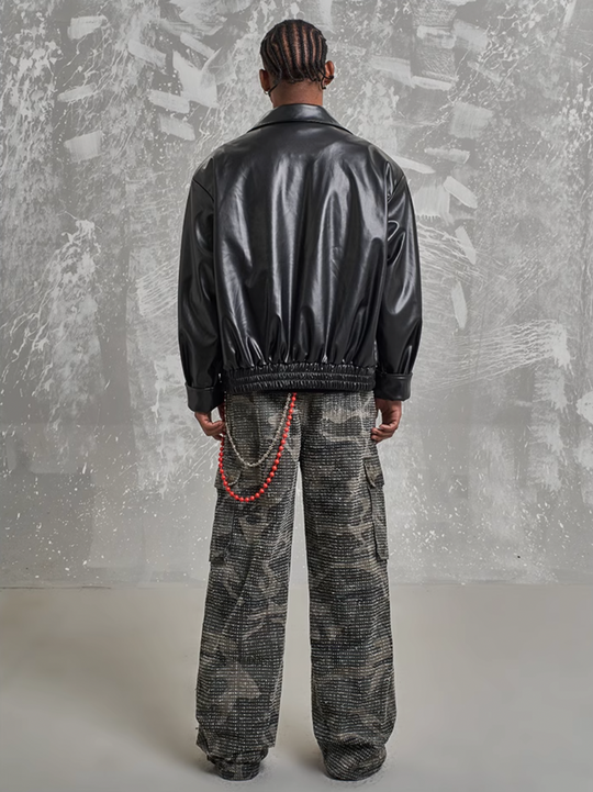 F3F Select Badge Embroidery Shoulder Pad Leather Jacket | Face 3 Face