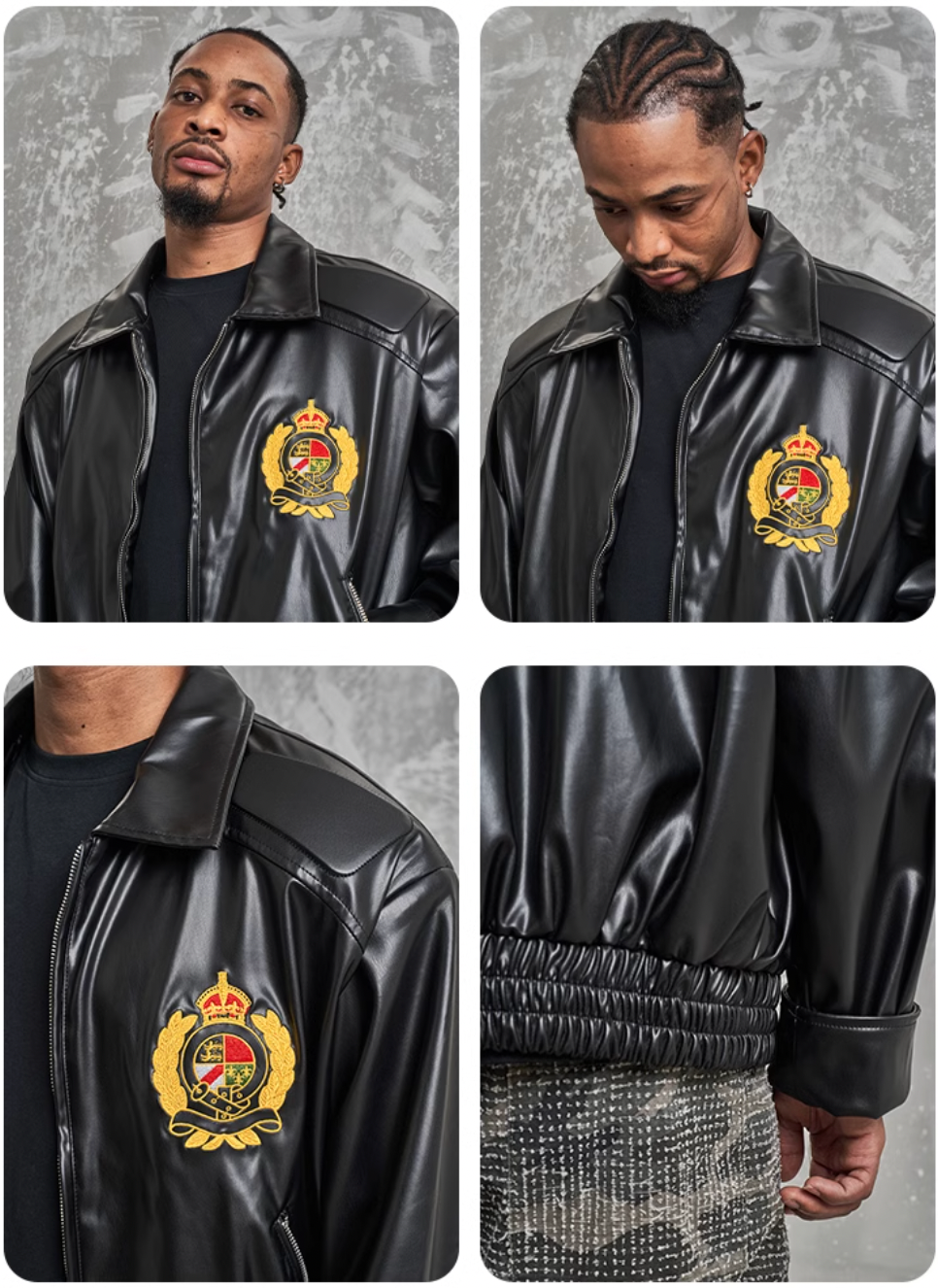 F3F Select Badge Embroidery Shoulder Pad Leather Jacket | Face 3 Face