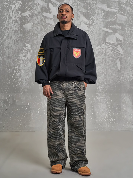 F3F Select Embroidery Windbreaker Police Short Jacket | Face 3 Face
