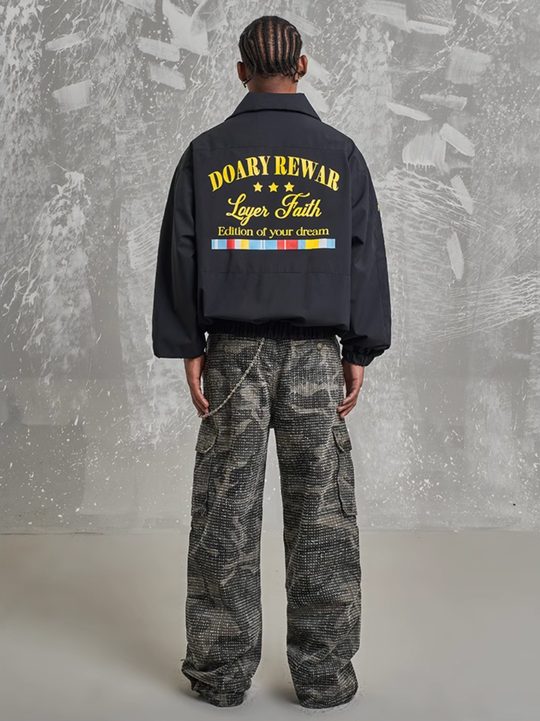 F3F Select Embroidery Windbreaker Police Short Jacket | Face 3 Face