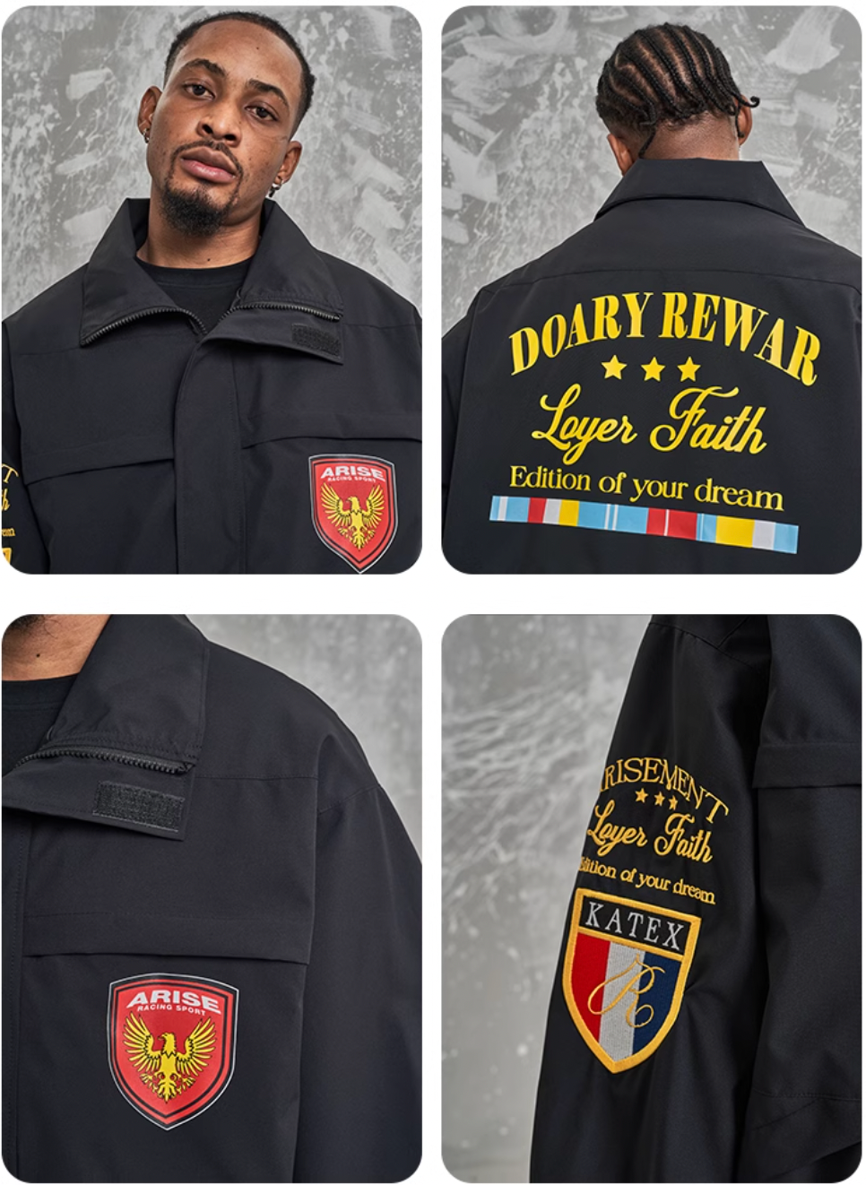 F3F Select Embroidery Windbreaker Police Short Jacket | Face 3 Face