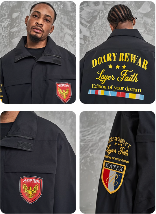 F3F Select Embroidery Windbreaker Police Short Jacket | Face 3 Face