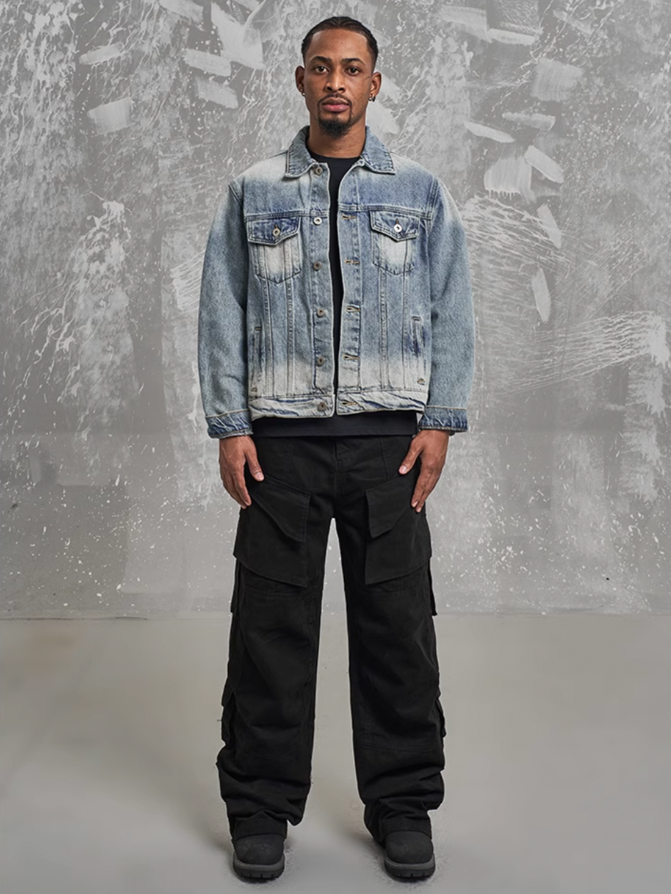 F3F Select Vintage Washed Gradient Denim Jacket | Face 3 Face