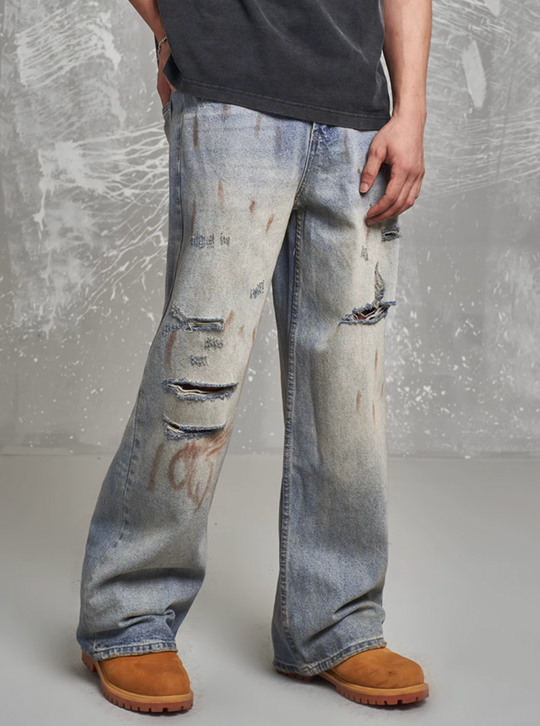 F3F Select Hole Design Retro Blue Rust Jeans | Face 3 Face