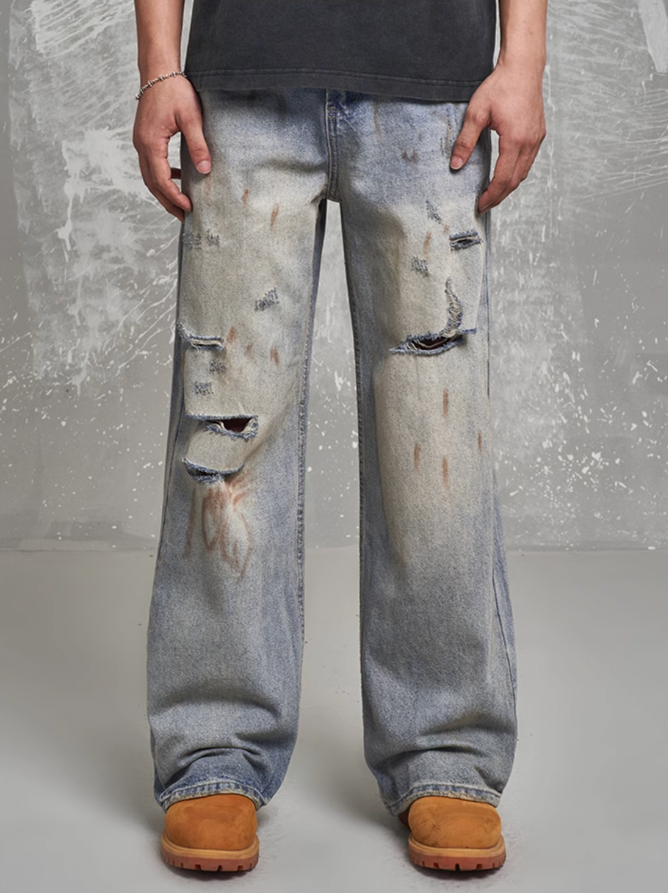 F3F Select Hole Design Retro Blue Rust Jeans | Face 3 Face