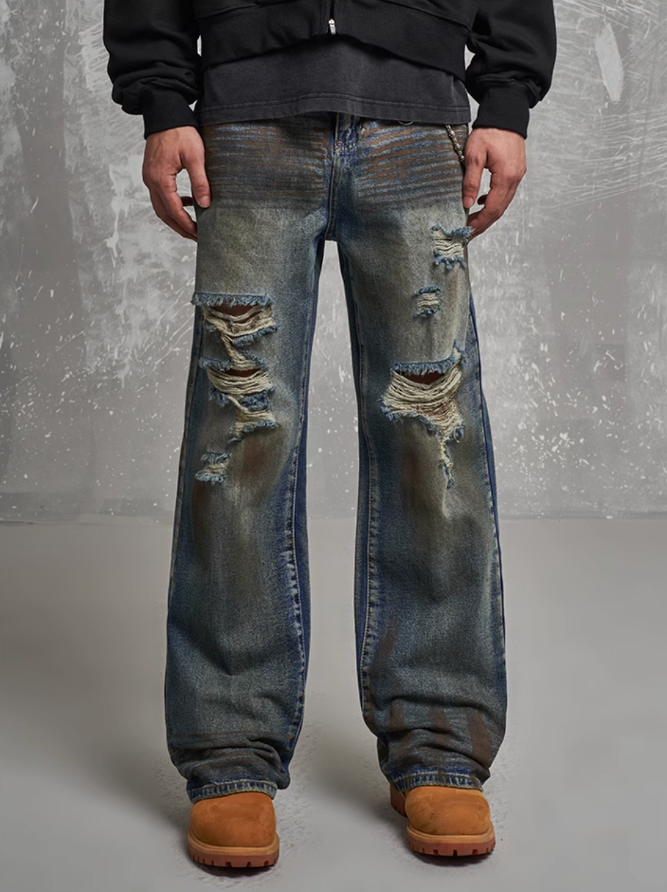 F3F Select Dirty Dye Hole Blast Wash Jeans | Face 3 Face