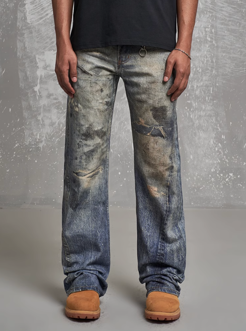 F3F Select Distressed Dirty Dye Hole Wash Print Jeans | Face 3 Face