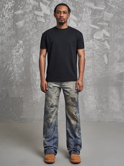 F3F Select Distressed Dirty Dye Hole Wash Print Jeans | Face 3 Face