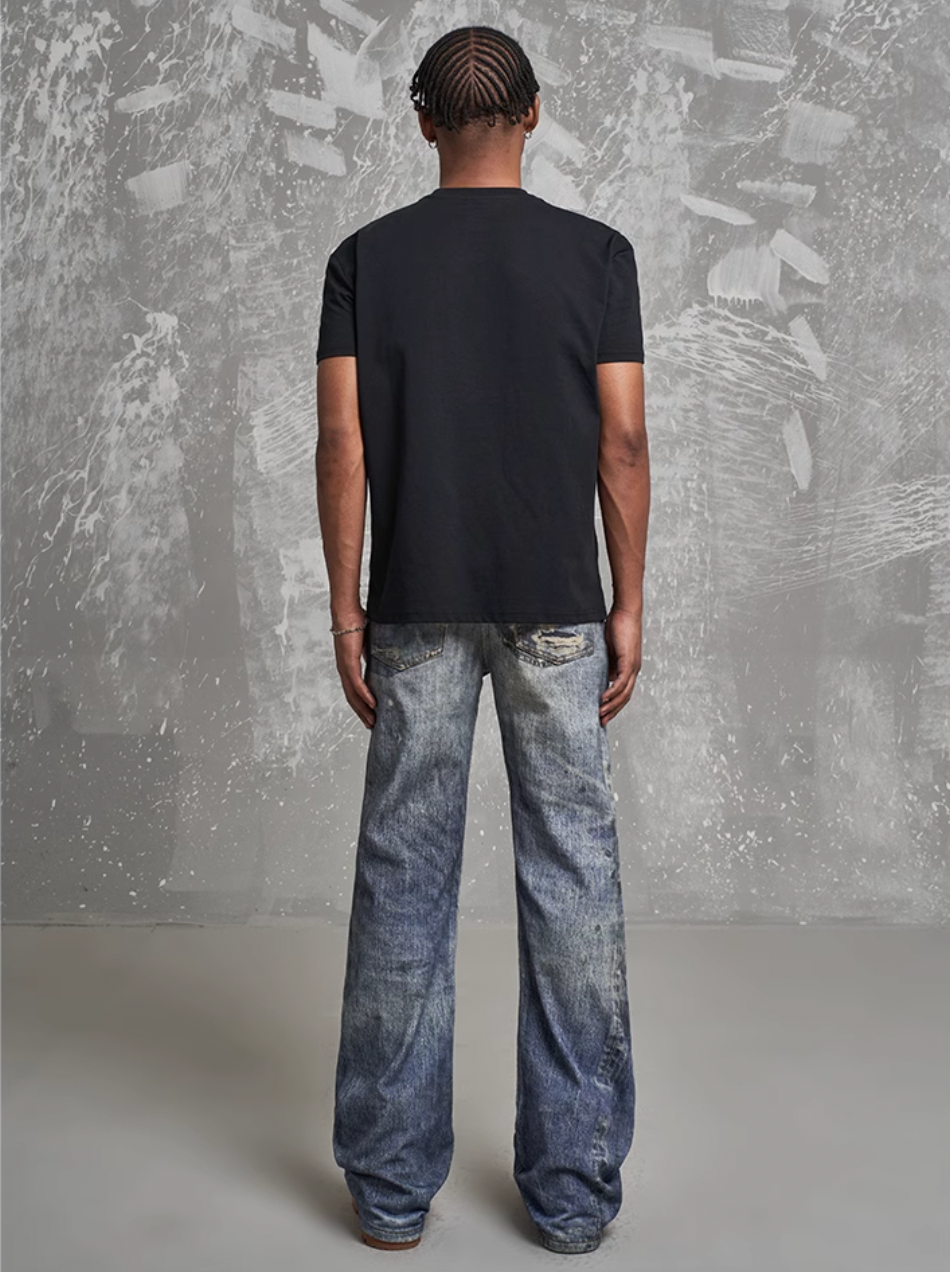 F3F Select Distressed Dirty Dye Hole Wash Print Jeans | Face 3 Face