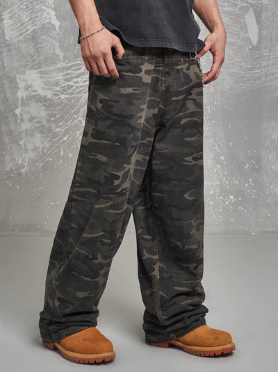 F3F Select Stacked Camouflage Baggy Work Pants | Face 3 Face