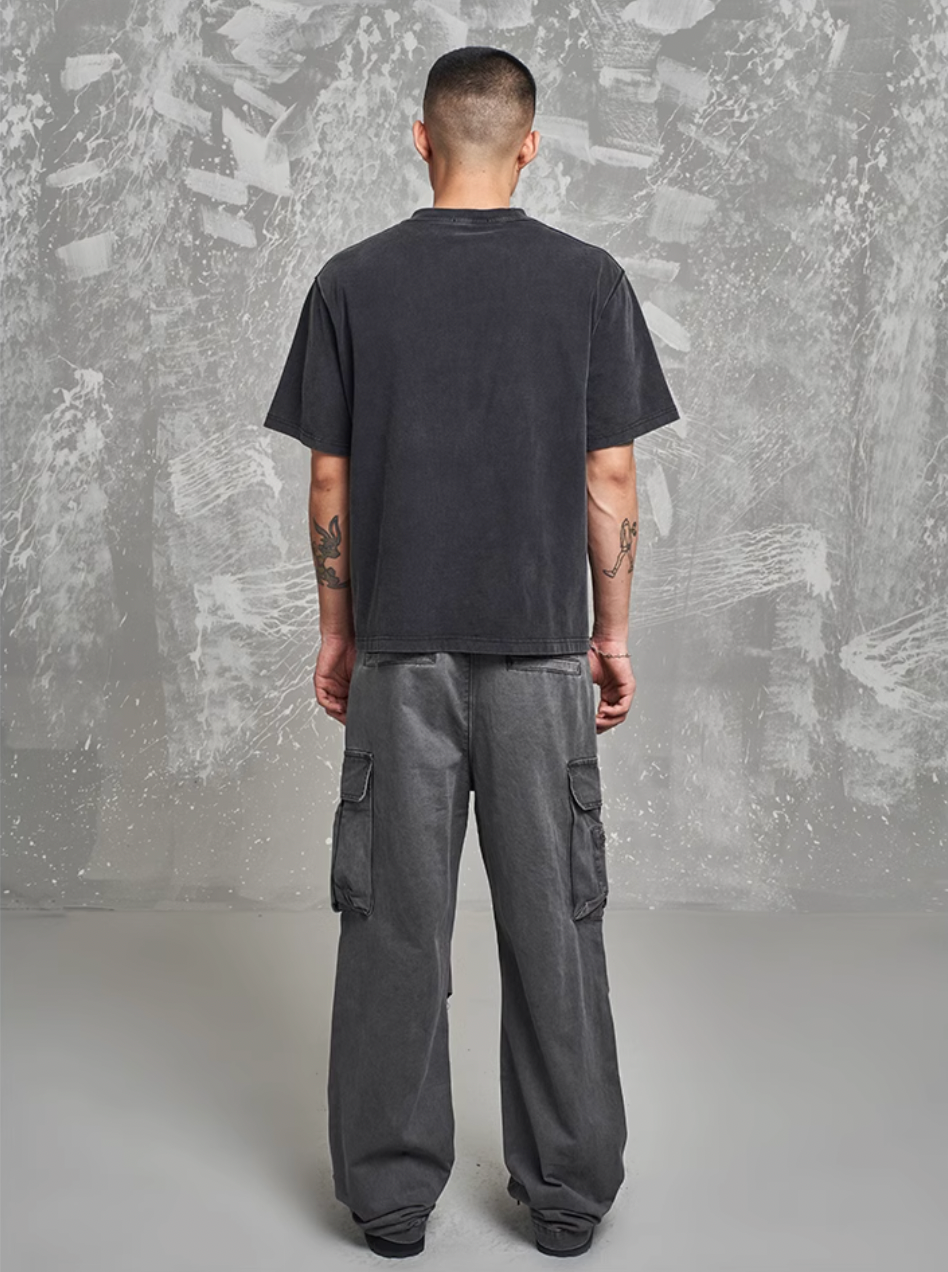 F3F Select Gray Heavy Washed Multi Pocket Cargo Jeans | Face 3 Face