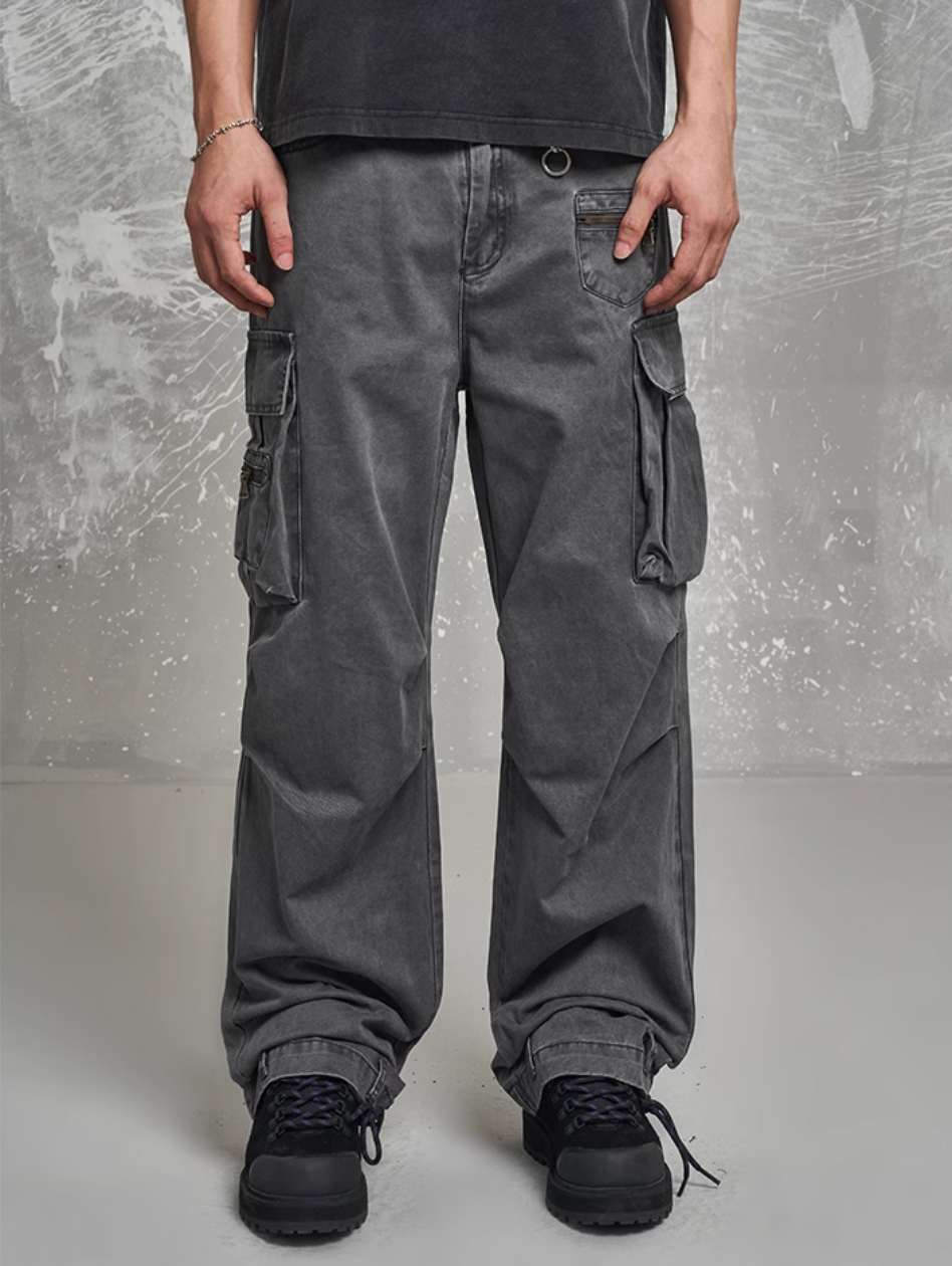 F3F Select Gray Heavy Washed Multi Pocket Cargo Jeans | Face 3 Face