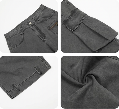 F3F Select Gray Heavy Washed Multi Pocket Cargo Jeans | Face 3 Face